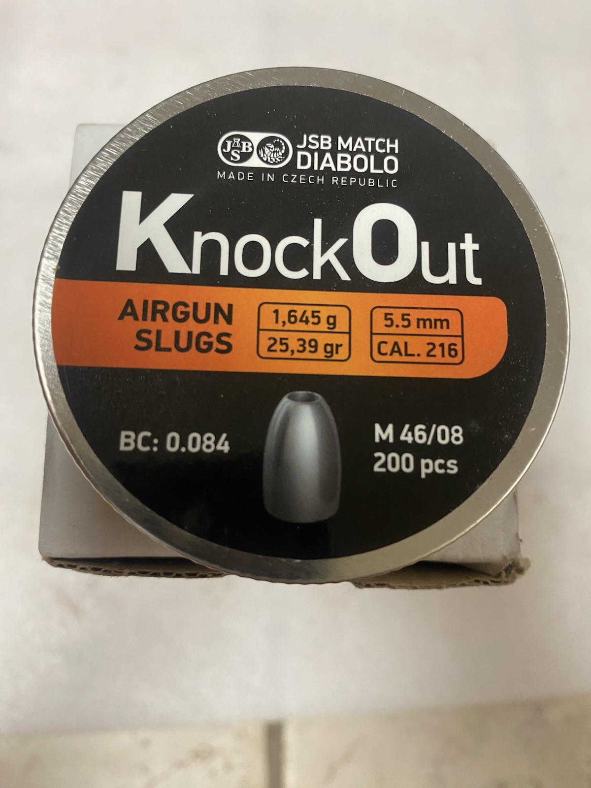 (NEW) JSB KnockOut Slugs MKII .216 Cal, 25.39gr, Hollowpoint, 200ct