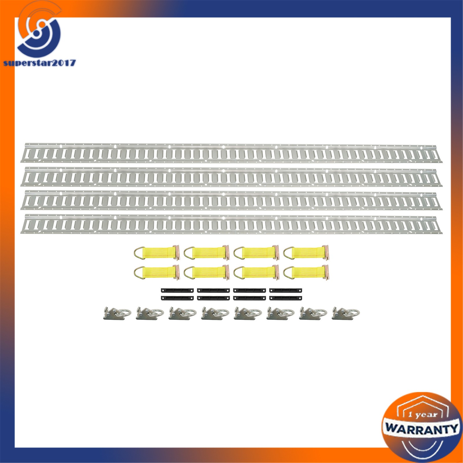 Silver 28 Pack 8 Foot E Track Rail Kit, Zinc Plated With Hardware For Trailers