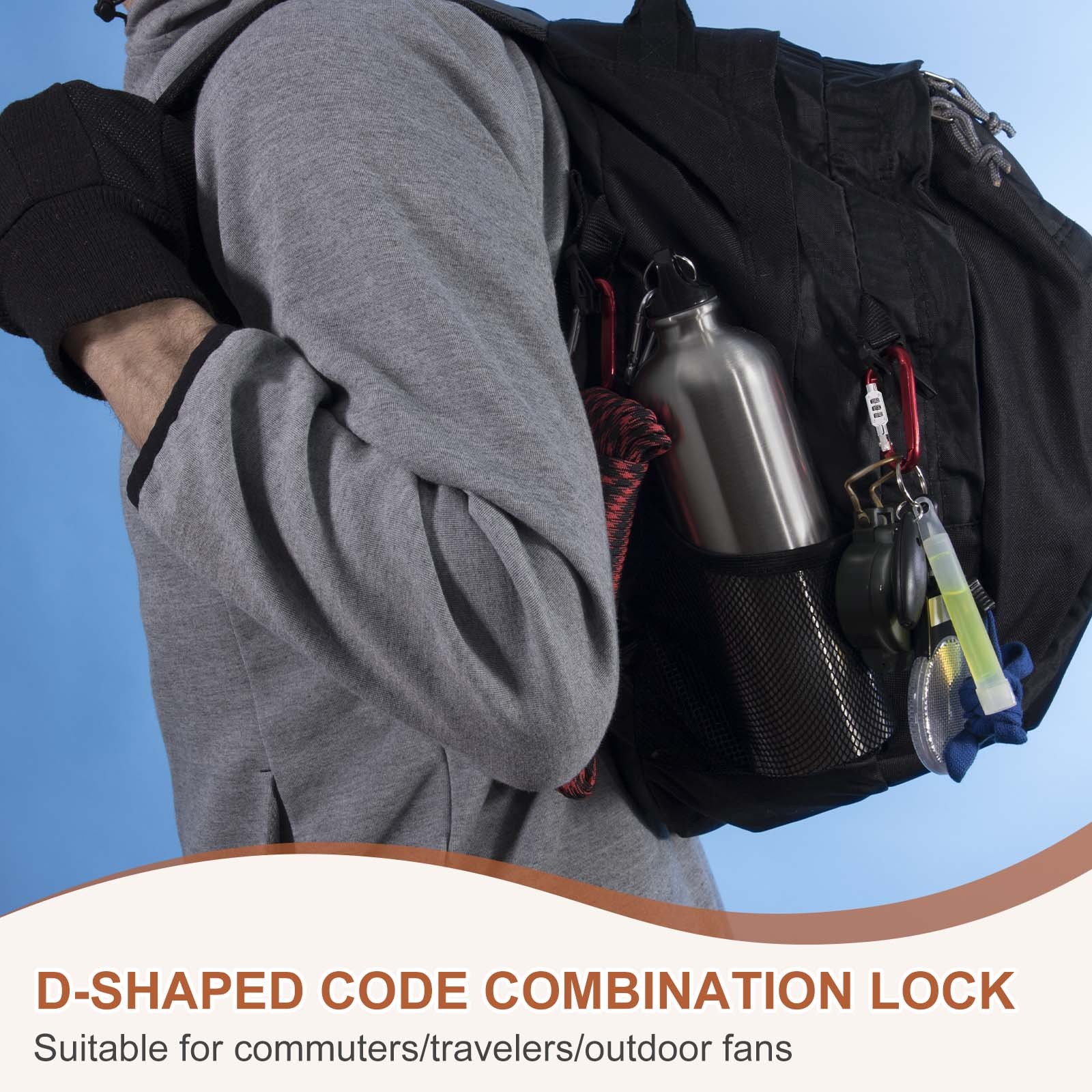 2 Pcs 4.8" x 2.4" D-Shaped 3-Digit Code Combination Lock D-Ring Clip, Blue