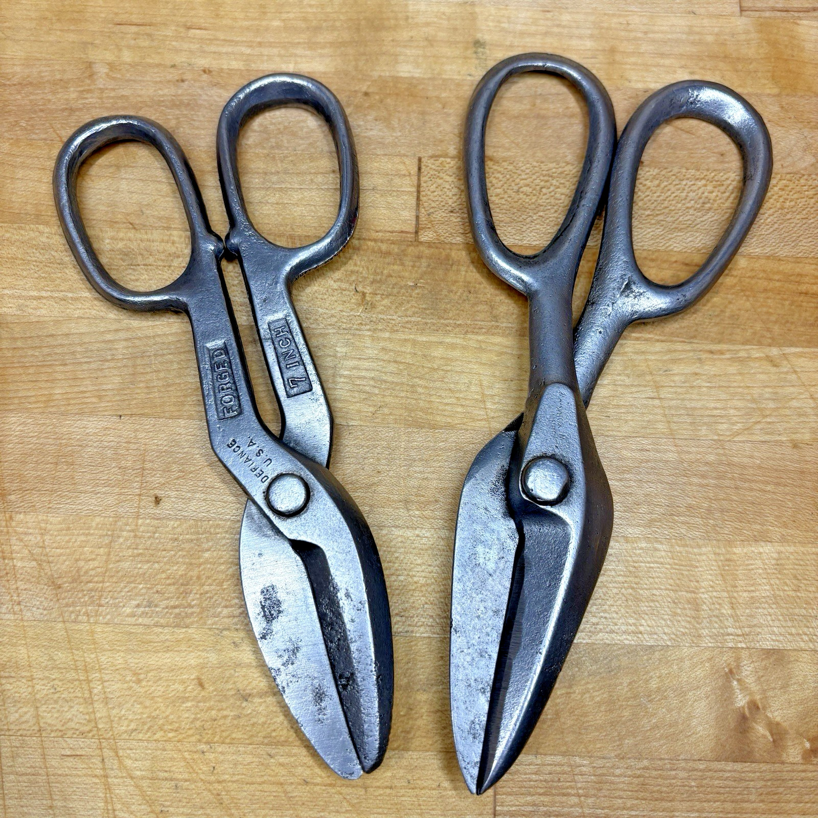 Lot 2 Vintage Tin Snips DEFIANCE 7” & JENNINGS New York USA Forged Steel Shears
