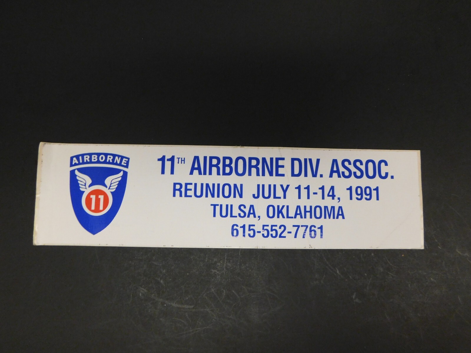 Vintage 11th Airborne Div Assoc 1991 Reunion Tulsa Oklahoma Bumper Sticker