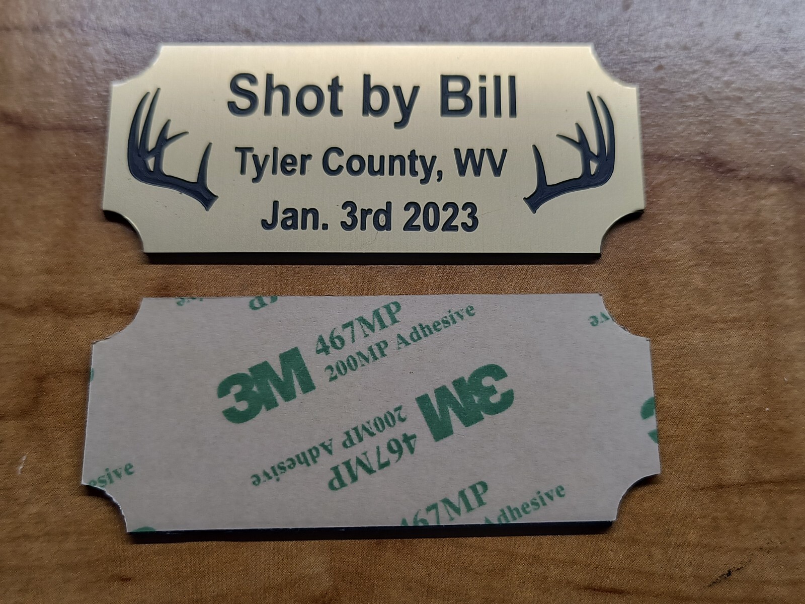 Custom Engraved 1.25x3 Gold Buck Name Plaque - 1st Buck Hunting Hunt Deer Plate