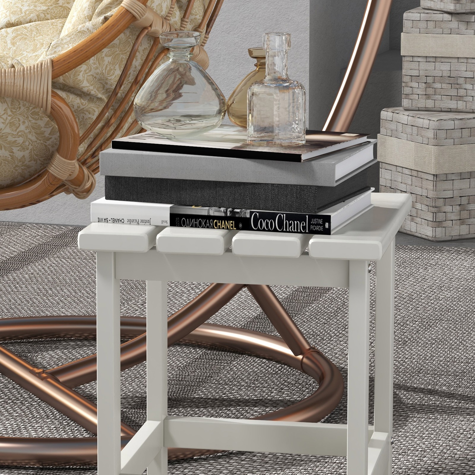 15" Adirondack Square Patio Side Table Weather-Resistant HDPE for Outdoor Porch