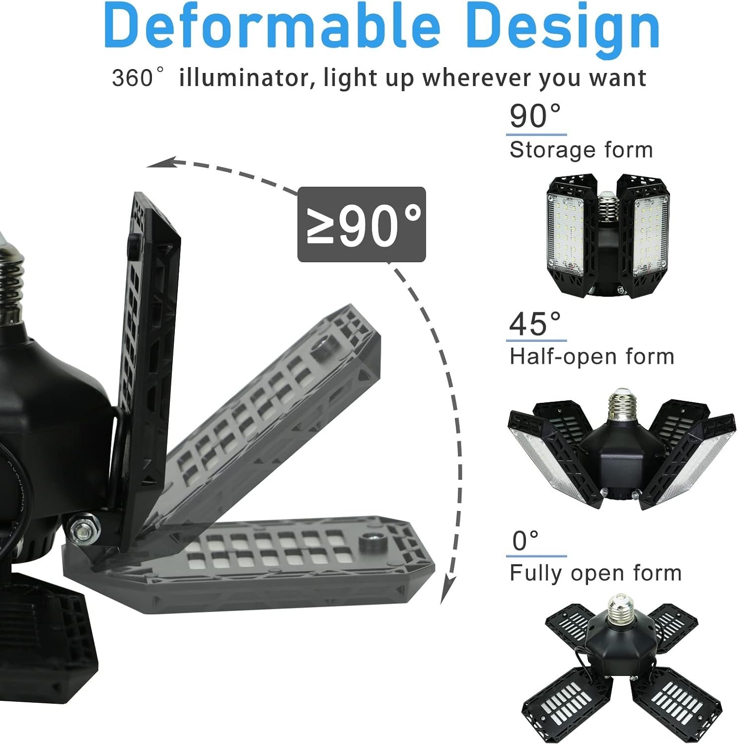 150W LED Garage Light 15000LM Deformable Ceiling Shop Light 4 Panel E26