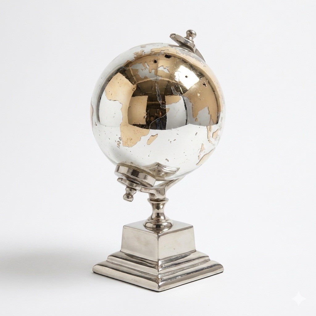 Silver Chrome Decorative World Globe 10in Pedestal Base Office Desk Home Decor