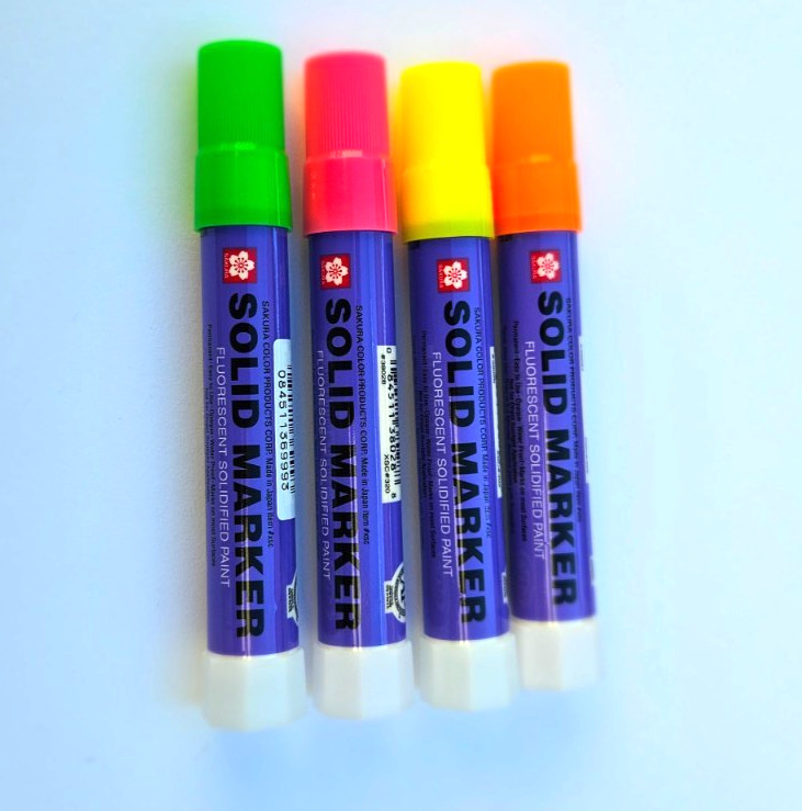 SAKURA Solid Marker,  Fluorescent Set of 4: Green,Pink, Lemon, Orange