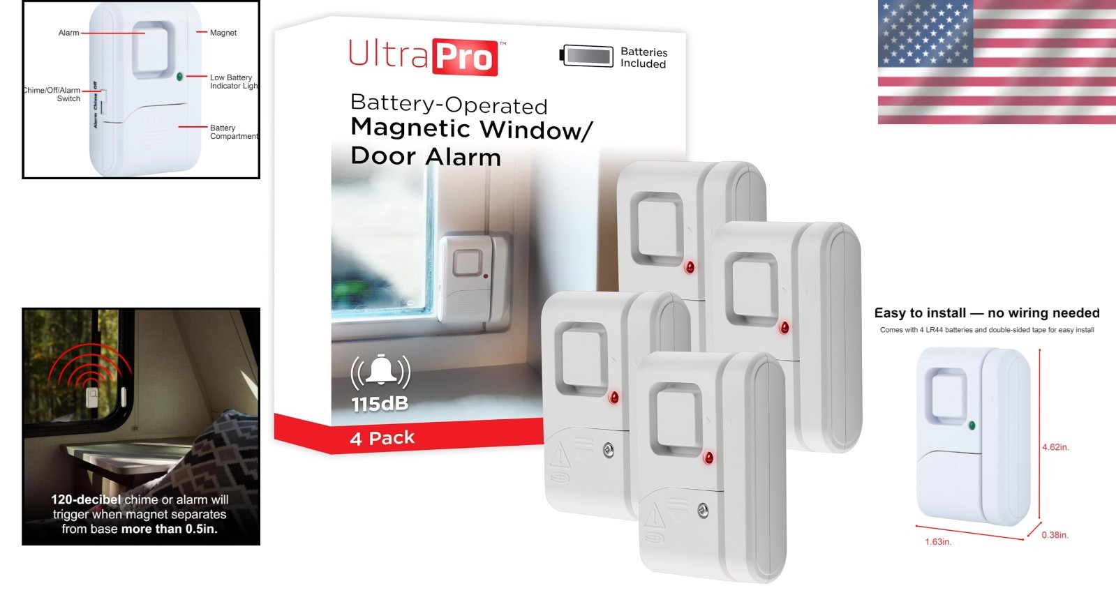 Wireless Burglar Alert System, 4 Alarms