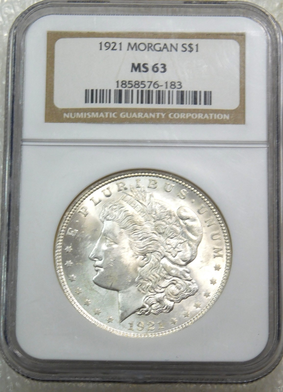 1921 Morgan Silver Dollar NGC MS63 Frosty White PQ Luster Classic Holder #B280G
