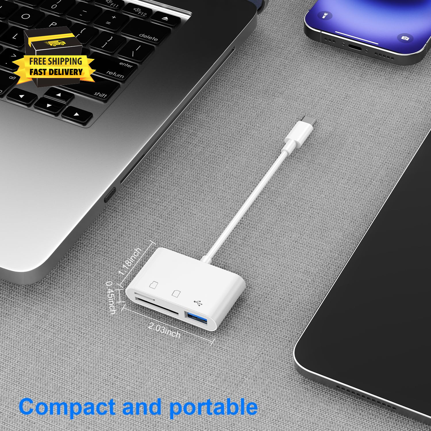 1PCS USB C to SD Card Reader | SD/TF/USB 3-In-1 Memory Card Reader, Compatible w