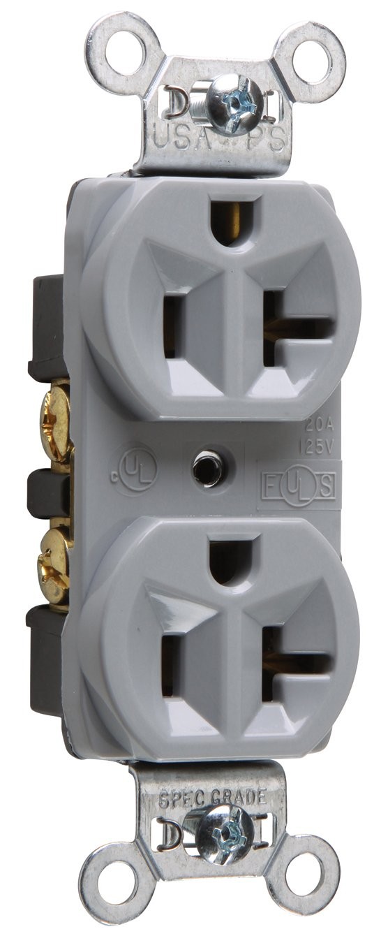 Legrand CRB5362GRYCC12 20 Amp Construction Grade Duplex Outlet Gray