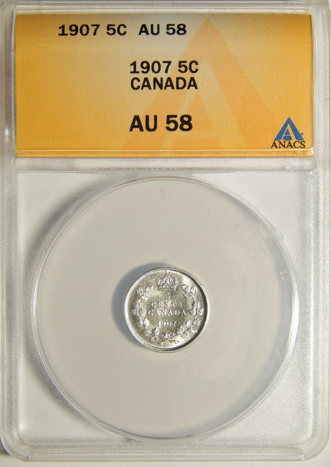 1907 Canada Silver 5 Cents ANACS AU-58 5c