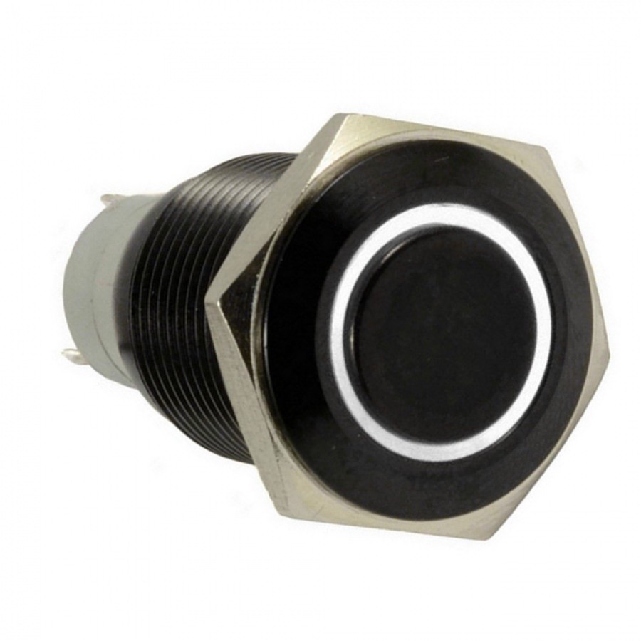 IBRBSW16 INSTALL BAY / 16MM Black Round Switch W/Latch & Harness - White LED