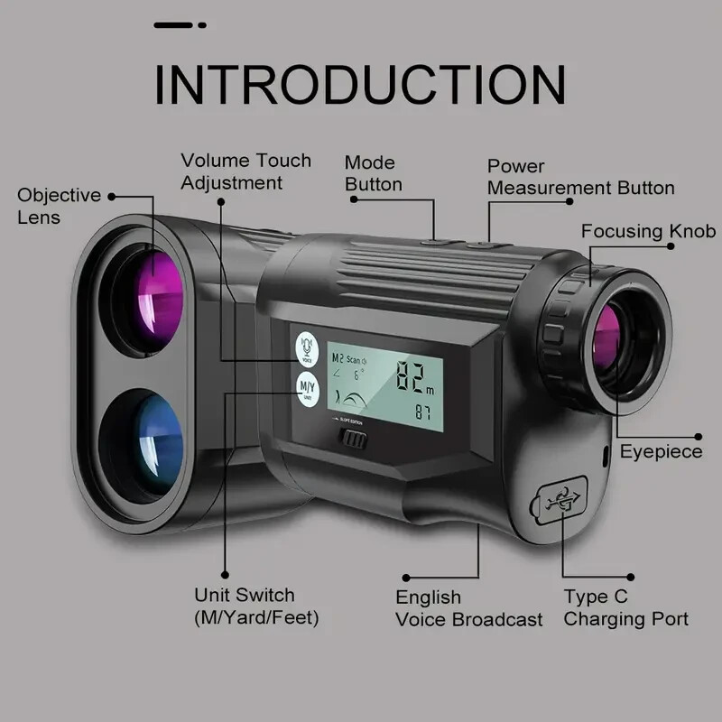 Golf Rangefinder Voice Slope Pin Lock Vibration Rechargeable Battery 1000y