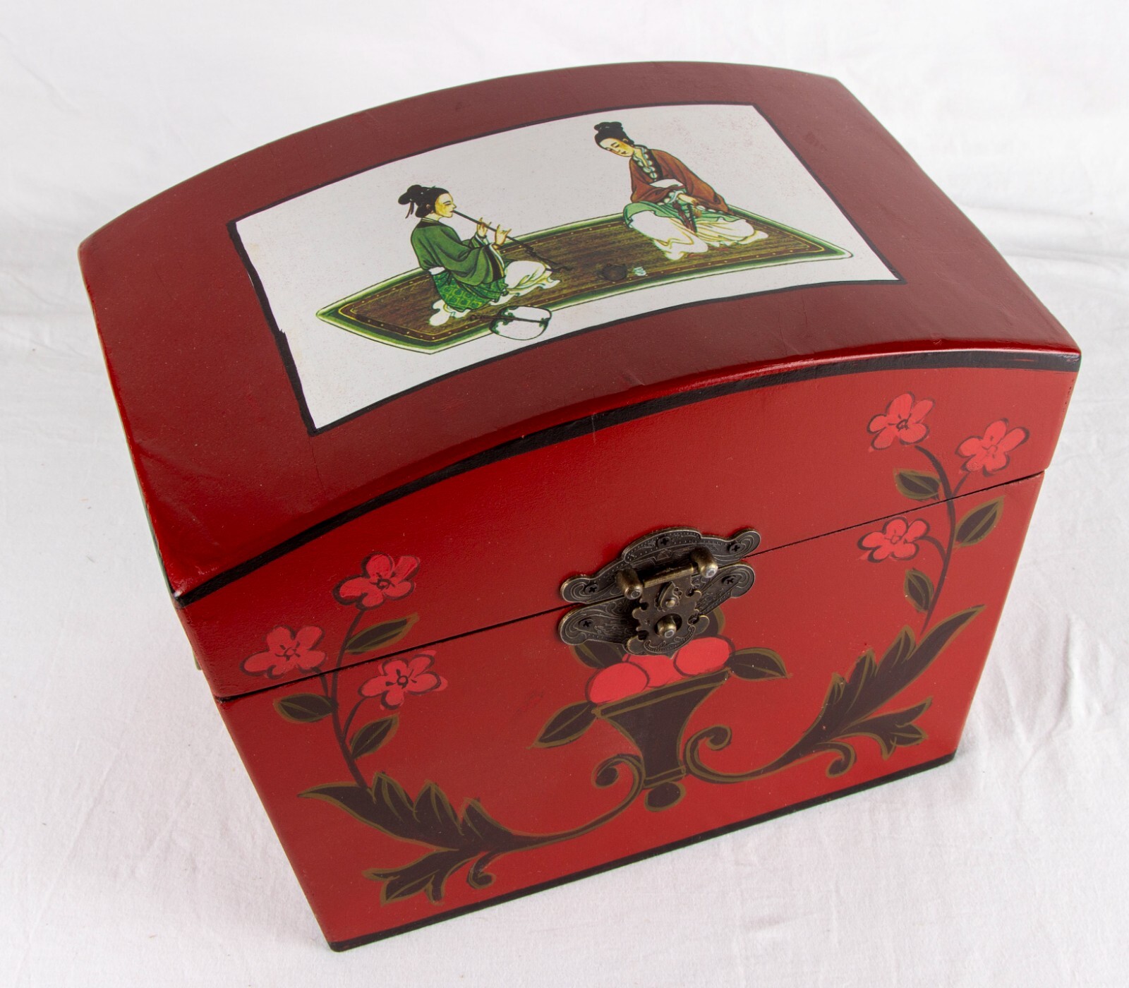 Red, Asian themed keepsake box, 11" x 8" x 7"