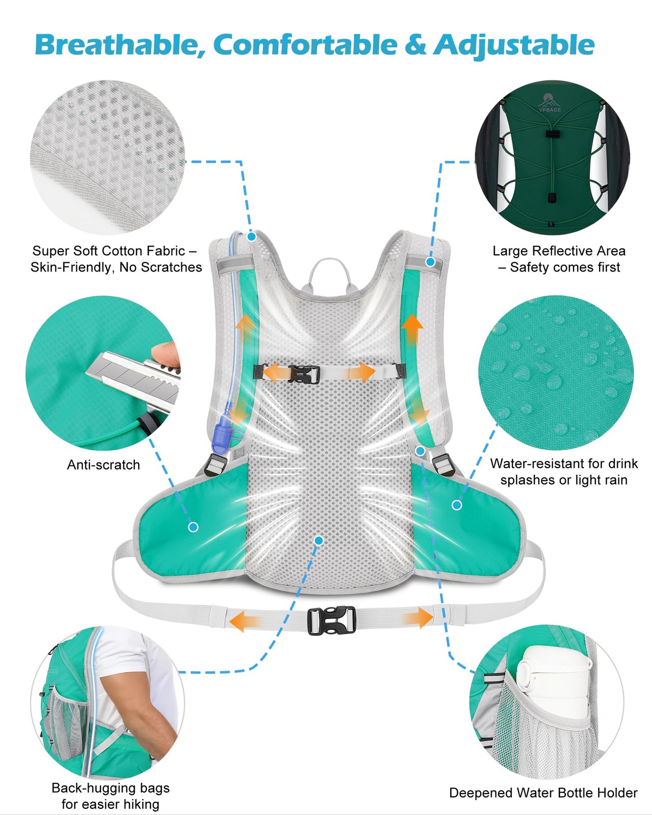 VPBAGE Hydration Backpack 2L Bladder 15L Daypack Small for Hiking Running Skiing
