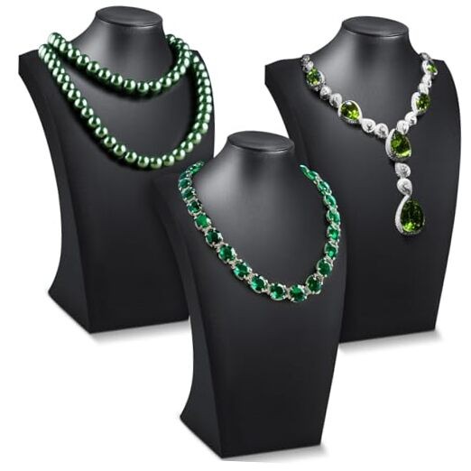 3 Pcs Black PU Leather Jewelry Bust Display Stand Necklace 13.4 x 8.1 Inch