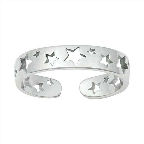 Adjustable Stars Band Toe Ring Sterling Silver 925 Rhodium Plated Height: 4 mm