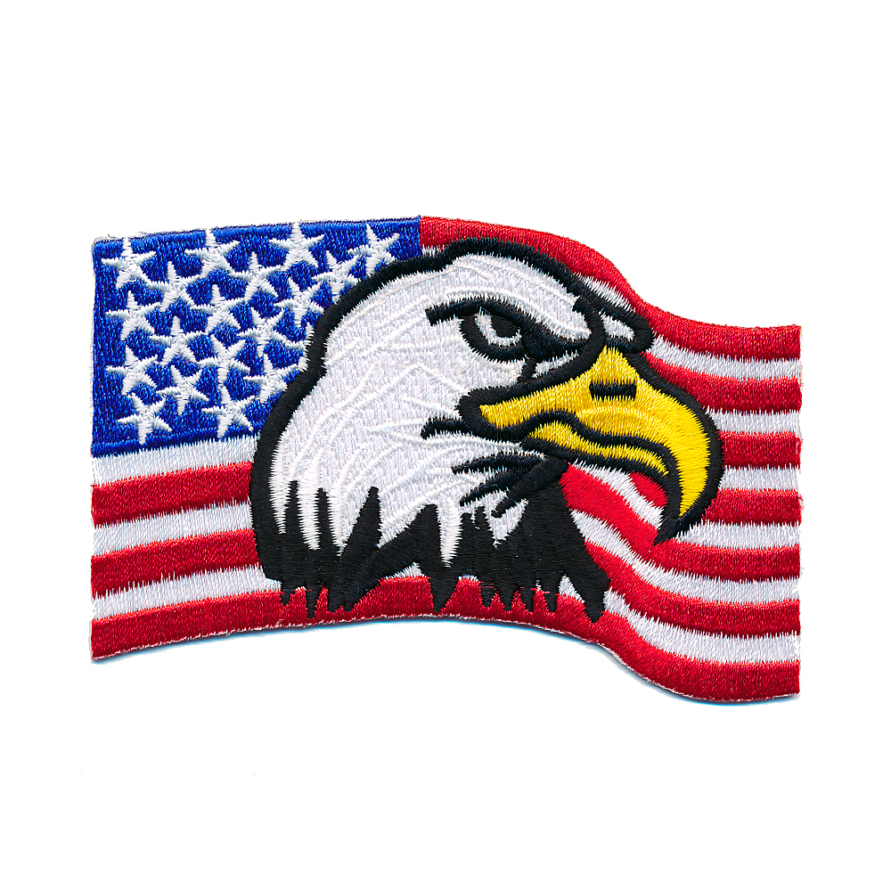 3 USA Flags with Eagle - Biker Trucker Quality Patch Iron On 0671