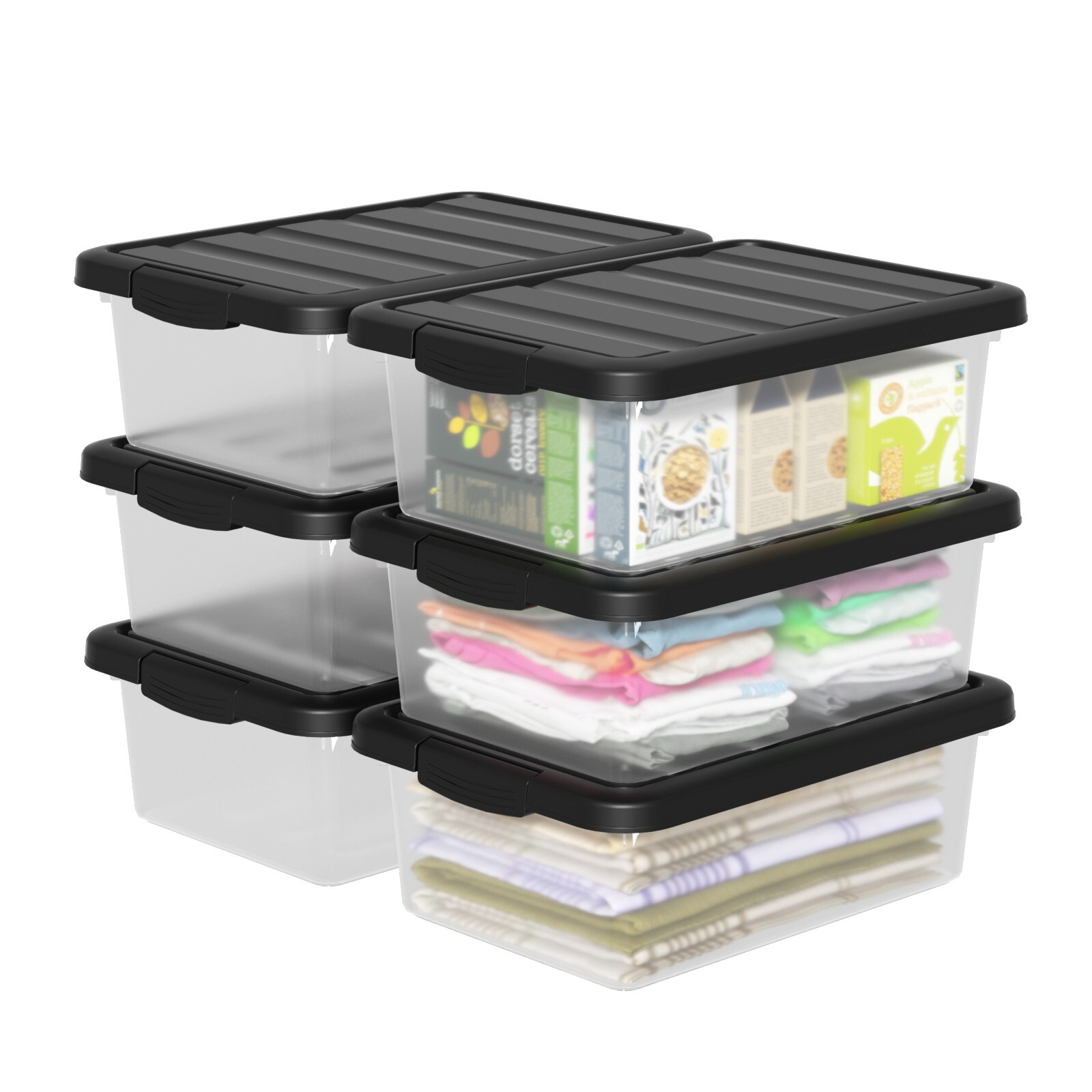 14 Quart Plastic Latching Box with Lids, 6 Packs Stackable Storage Containers