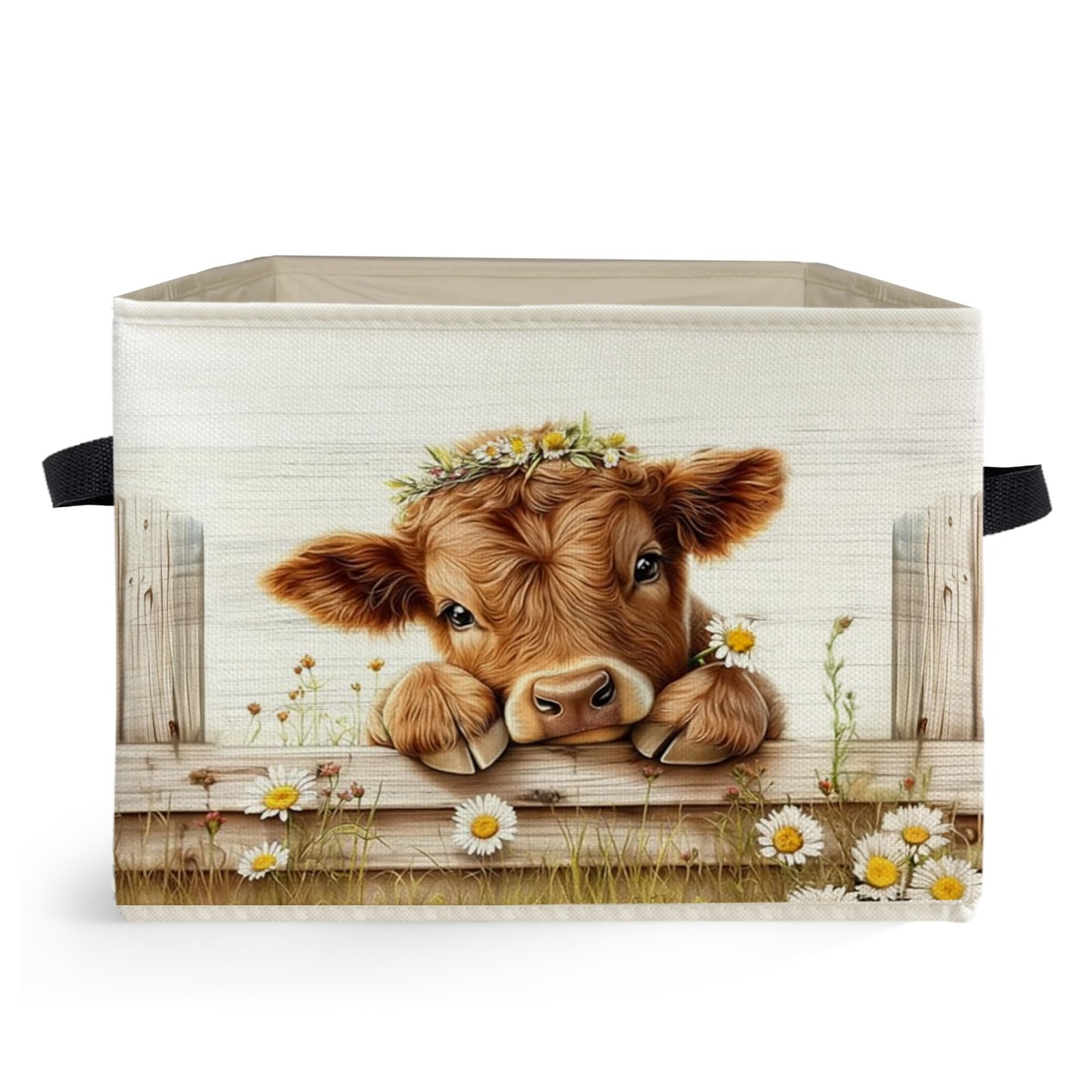 Rustic Daisy Floral Highland Cow Storage Bins, Highland Cow Gifts Collapsible...