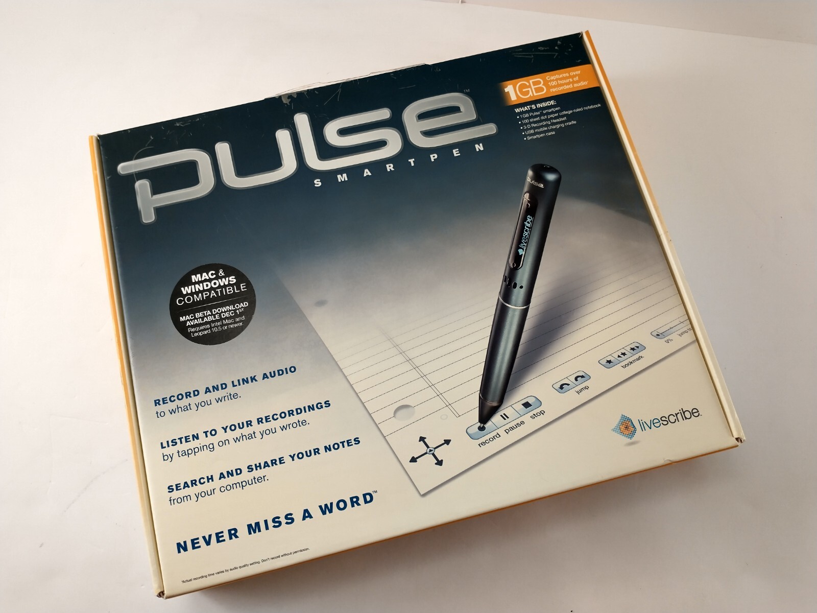 Livescribe PULSE 1GB Smart Pen Audio Recorder For PC & MAC New & Sealed!