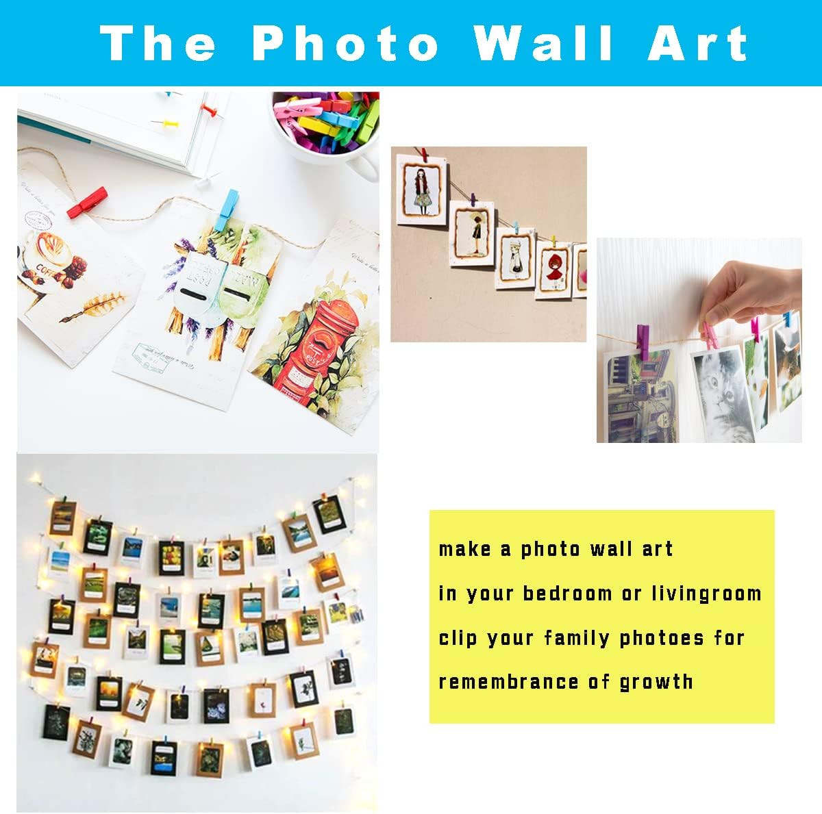 1.35 Inch Mini ClothesPins for Photo【100 Pcs】 with 32 Feet Jute Twine，Mini Cl...