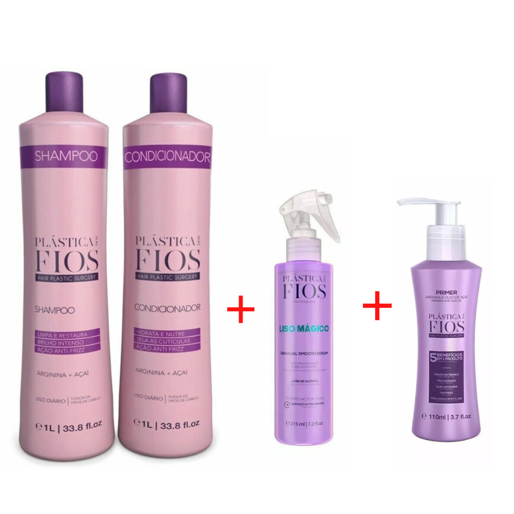 Cadiveu Plastica dos Fios Home Care 2x1L + Liso Magico 215mL + Primer Kit