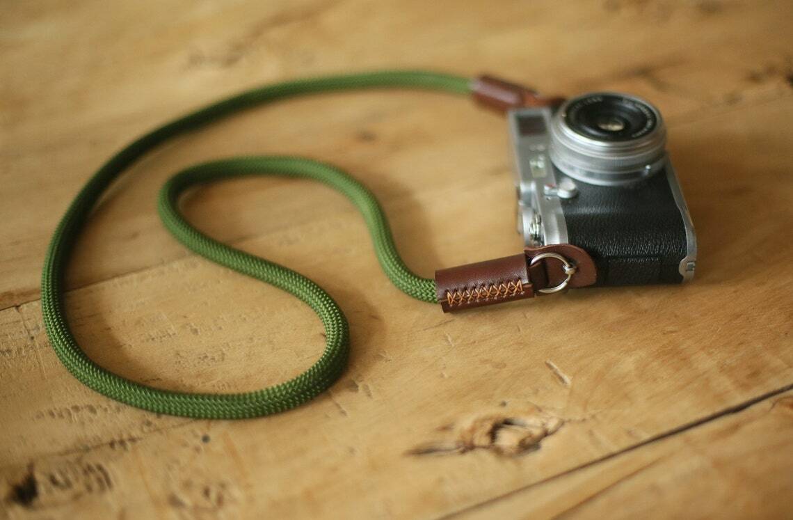 Army green climbing rope 10mm handmade camera strap