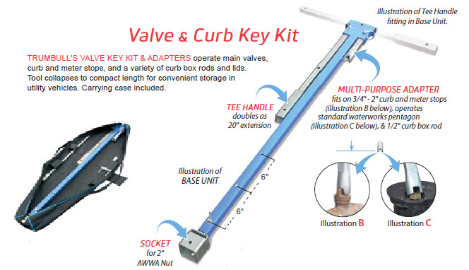 Trumbull Adjustable Collapsible Valve Key & Curb Key Kit with Carry Bag