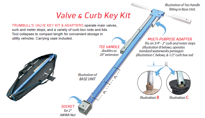 Trumbull Adjustable Collapsible Valve Key & Curb Key Kit with Carry Bag