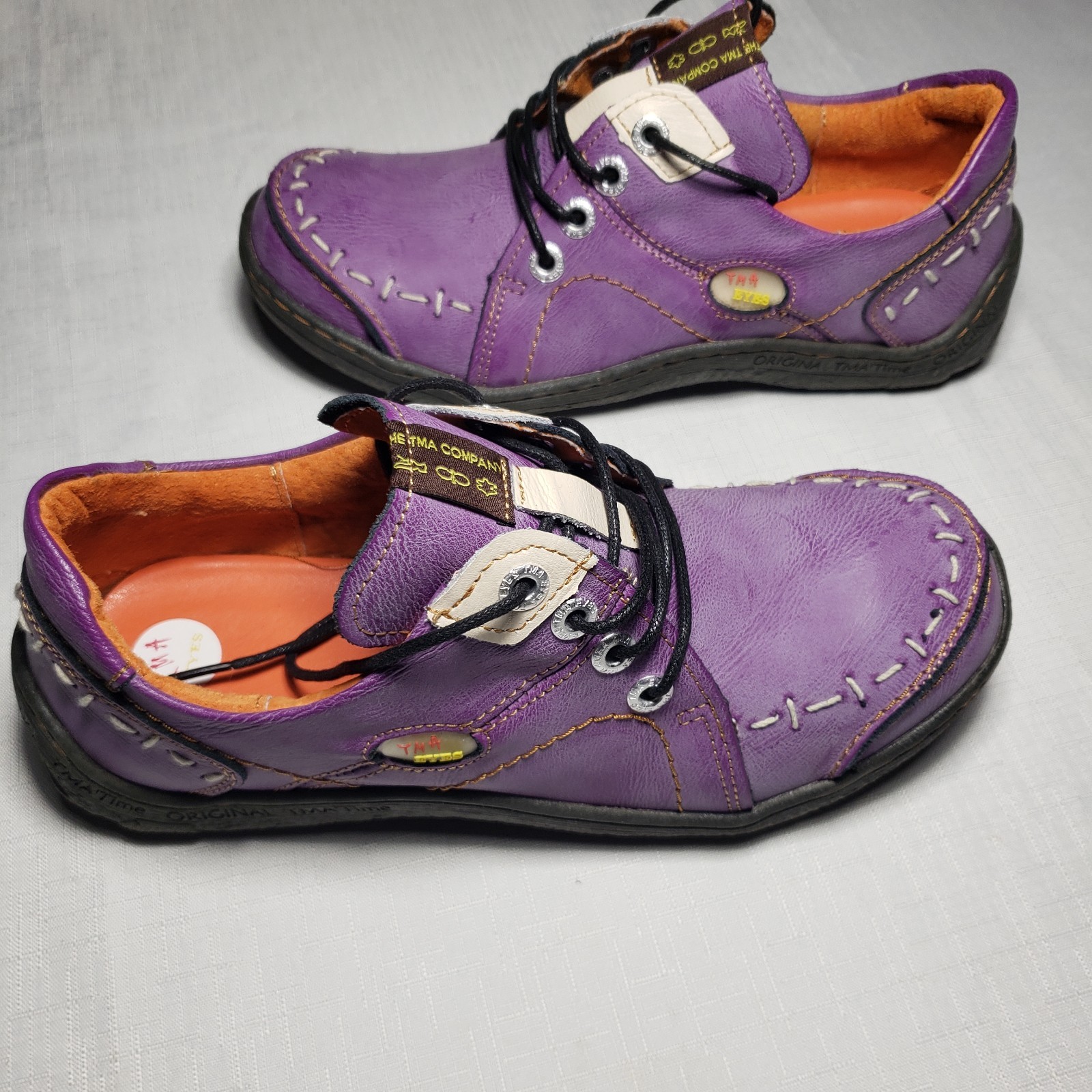 TMA EYES Womens Shoes Stitched Leather Walking Sneakers Lace Up Purple Size 9