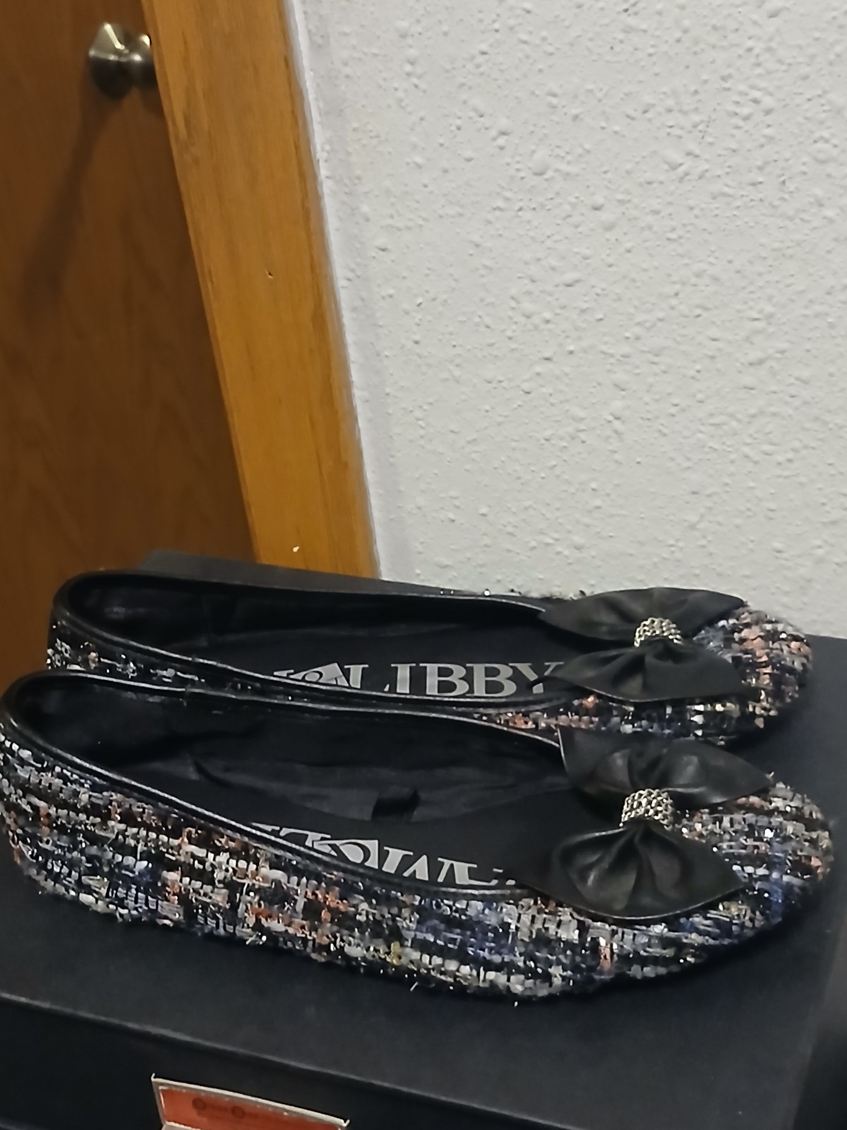 Sam & Libby Tweed Bow Ballet Flats Blue Multi Woven Round Toe Size 10