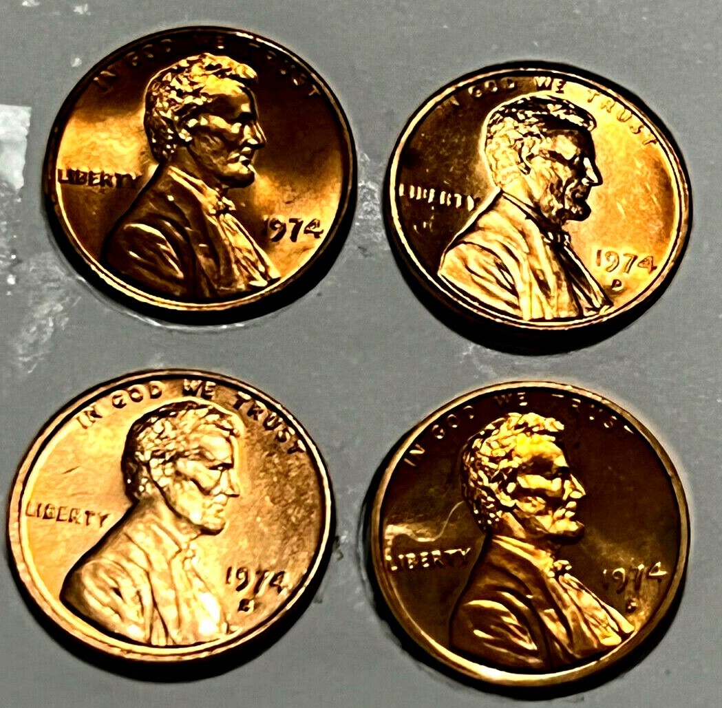 1974 P D S S GEM UNCIRCULATED  LINCOLN CENTS + PROOF (4 COINS)