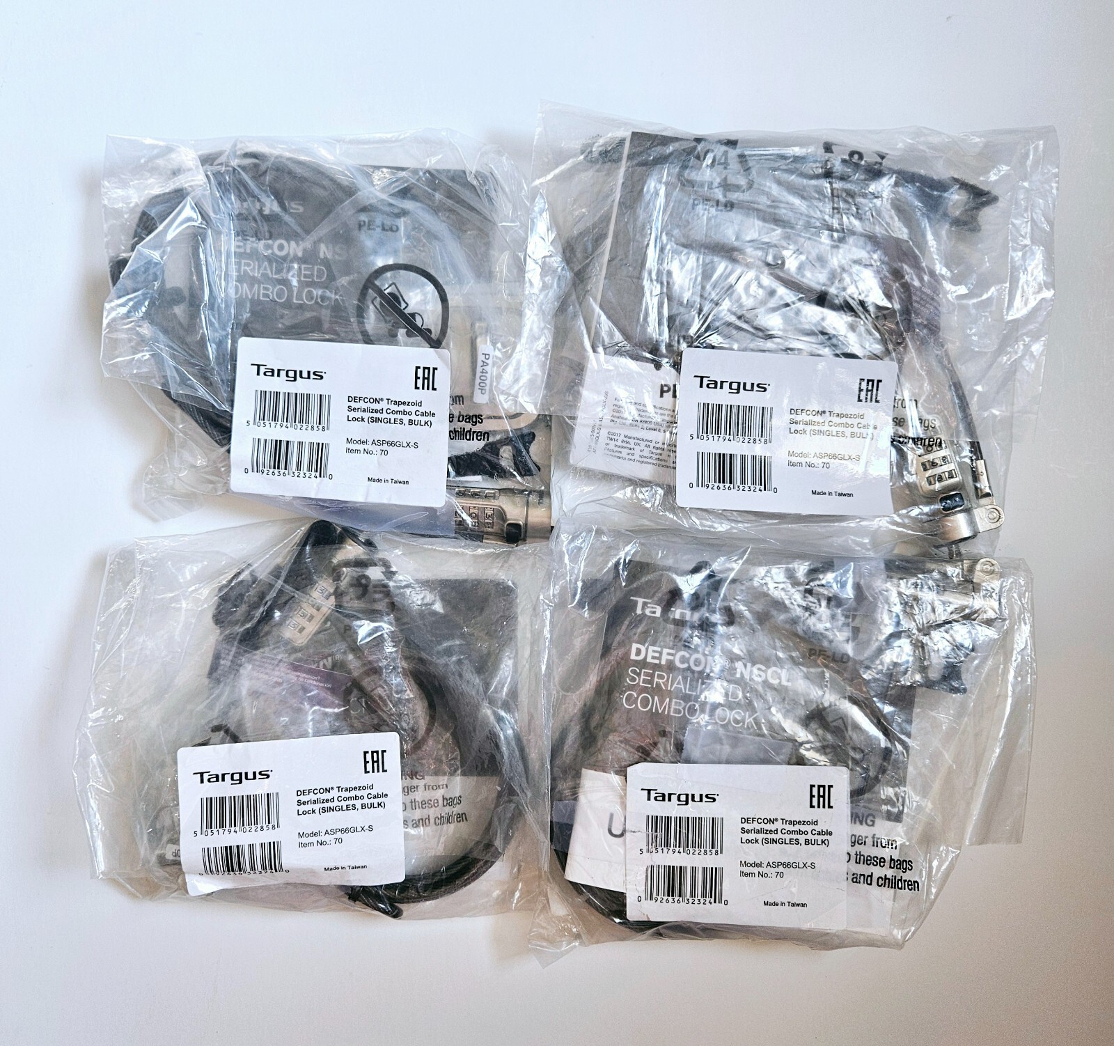 LOT OF 4 Targus Defcon Trapezoid Serialized Combo Cable Lock ASP66GLX-S