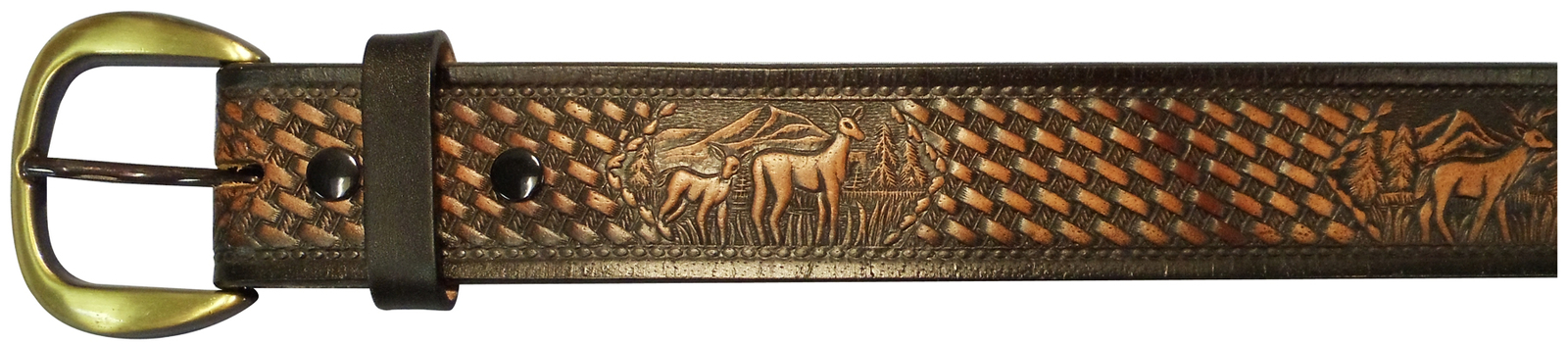 Barjan 10610160138 38" Black/Brown Leather Field & Stream Belt With Embossed Dee