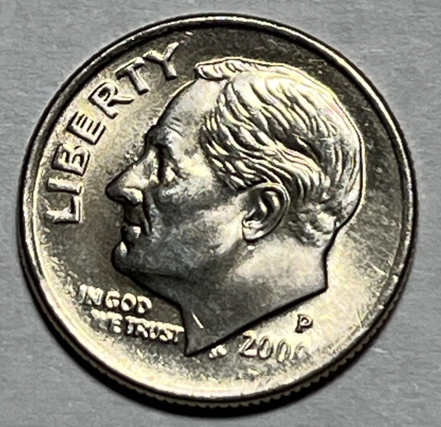 2000 P Roosevelt Dime Errors Weak Strike Faint Date & Lettering Uncirculated #2
