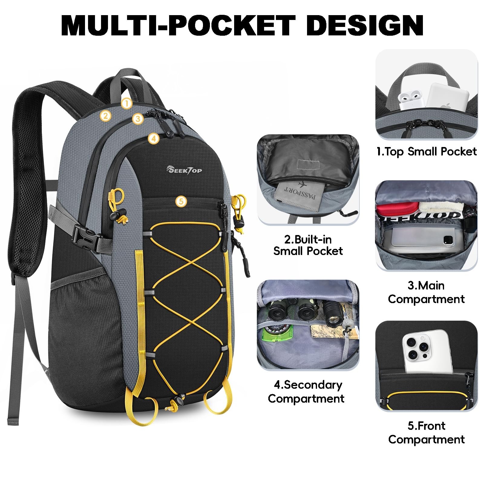 Seektop 20L Foldable Waterproof Hiking Backpack, Ultralight Small Lightweight...