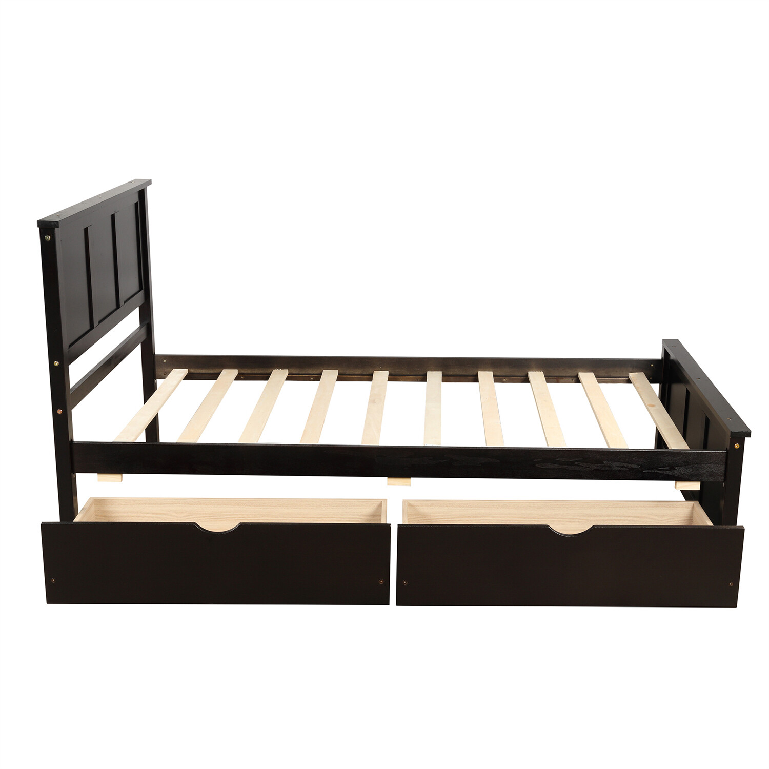 Twin Size Bed Frame Wooden Platform Bed Frame w/ Wood Headboard Gray/Espresso US