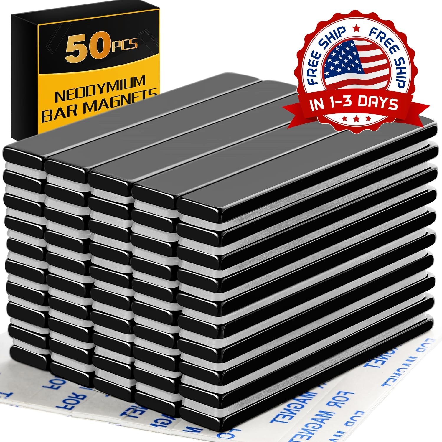 Imanes de barra resistentes con adhesivo de doble cara paquete de 50 color negro