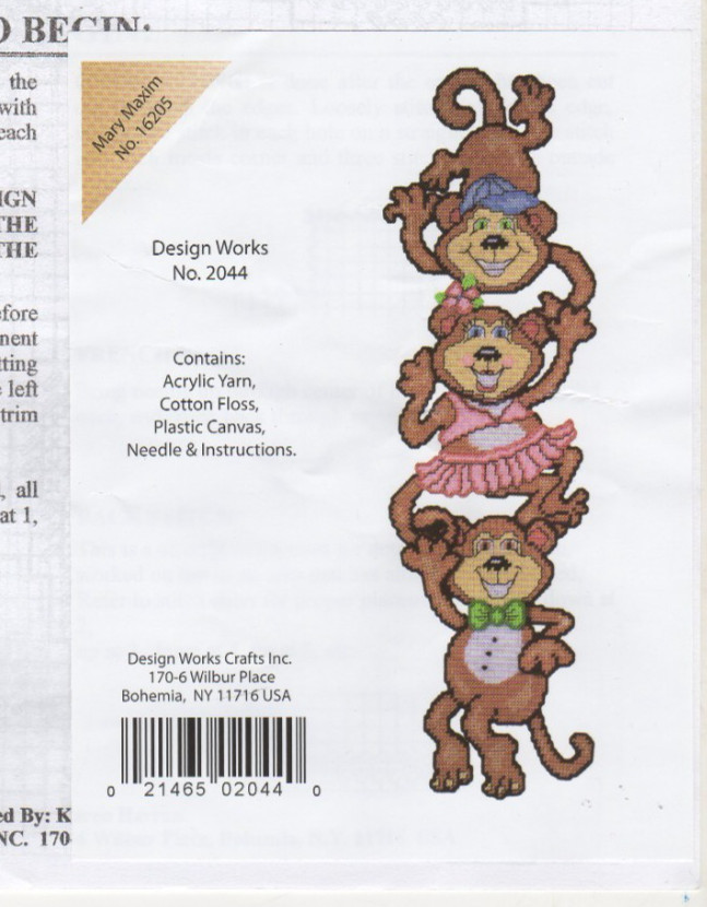 MONKEY PILE UP  WALL HANGING 7ct  plastic canvas PATTERN  (#TF0381)