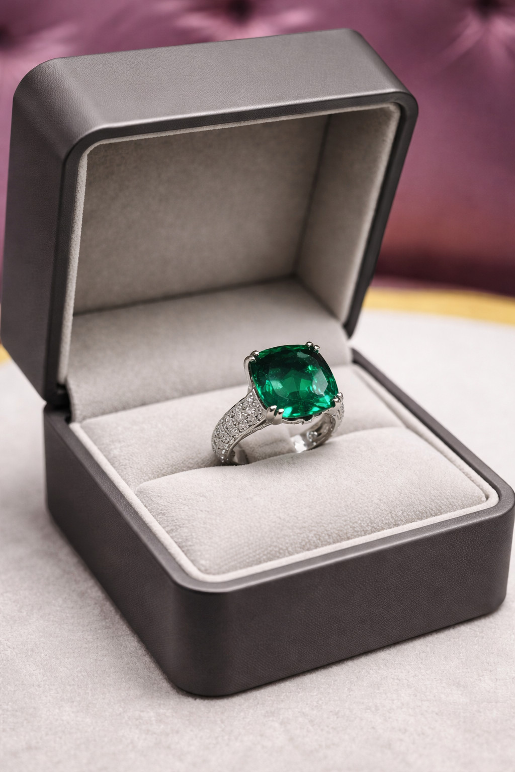 4.90 Ct Cushion Natural Emerald & Diamond Wedding Gift Ring 14k White Gold Sz 8