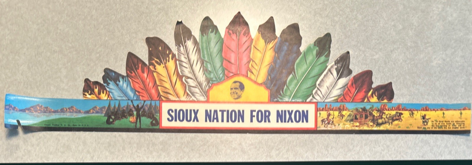 SIOUX NATION FOR NIXON cardboard/ paper Indian Headdress hat 23 1/2” x 6 3/8”