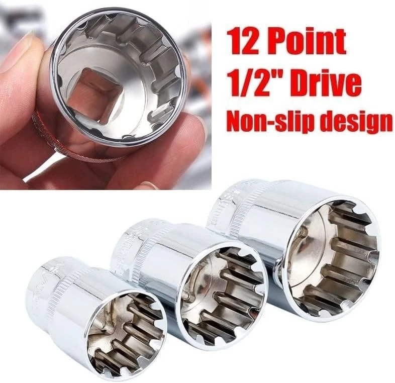 Spline Socket Set 1/2" Drive Universal Metric 8-32mm 12-point Cr-V Socket Set..,