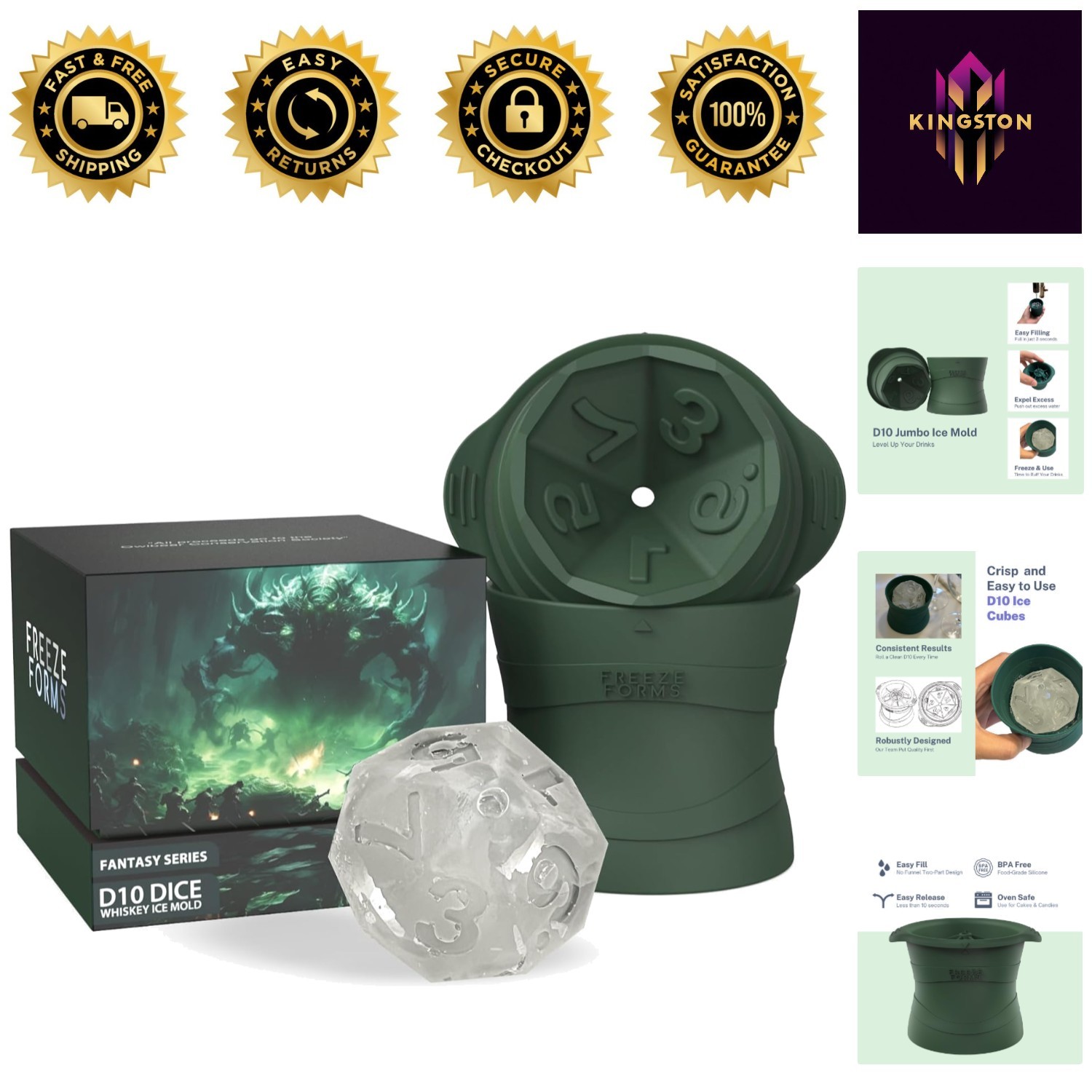 Ultimate Jumbo D10 Dice Ice Mold for Whiskey & Cocktails - Easy Release Design