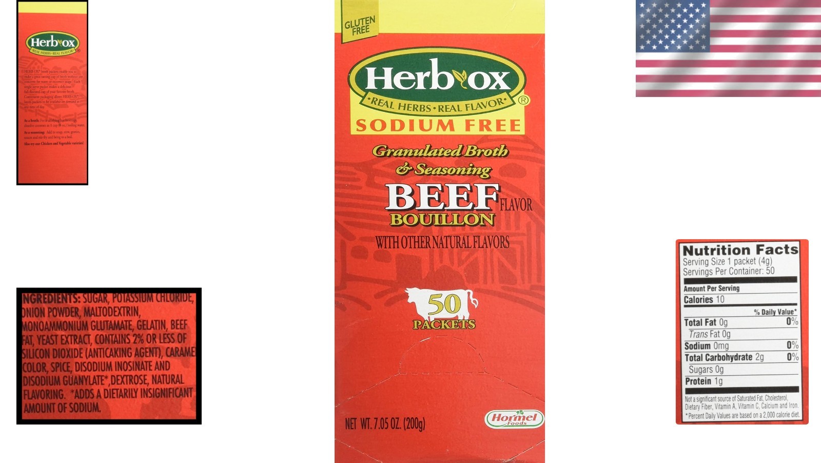 Versatile Herb Ox Sodium-Free Beef Bouillon - 50 Packets for Culinary Delights