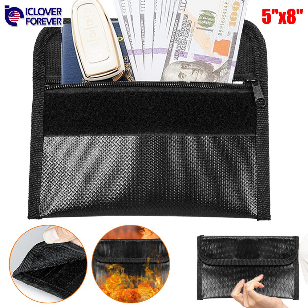 Small Fireproof Bag 5"x8" Waterproof Money Pouch Document Cash Passport Storage