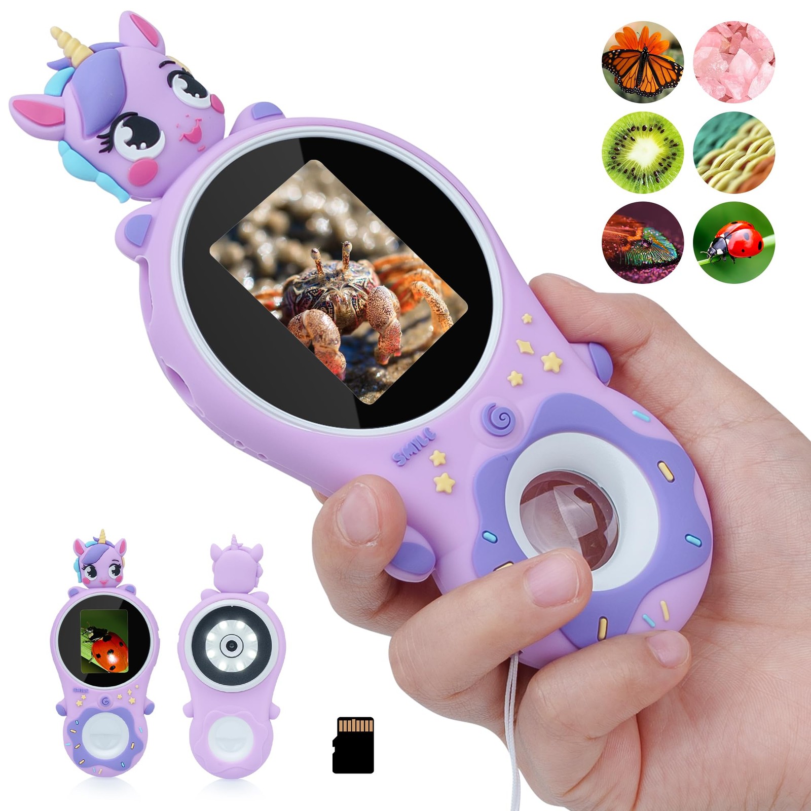 TINYLENS Unicorn Microscope for Kids – Portable Digital Magnifier with Violet
