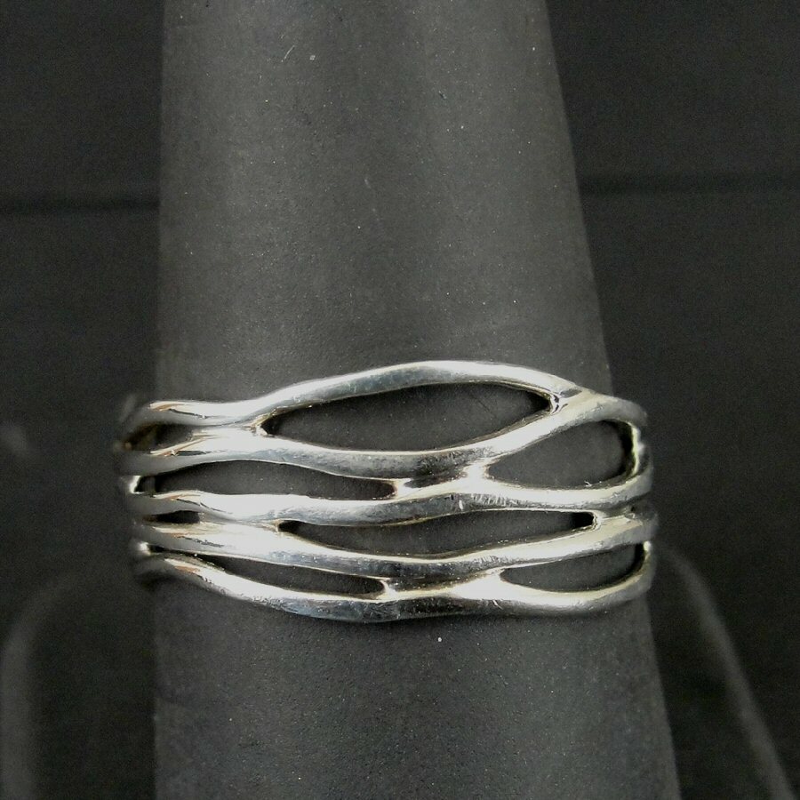 Ring Silver Abstract Wire Lines Band Sterling 925 Size 8.5 Band Ring 8 1/2