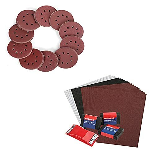 WORKPRO 150-piece Sanding Discs Set+WORKPRO 24 Piece Sandpaper 80-600 Assorte...
