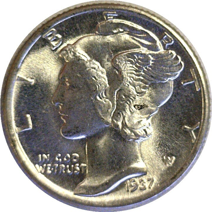 1937 10C Mercury Dime Silver Uncirculated